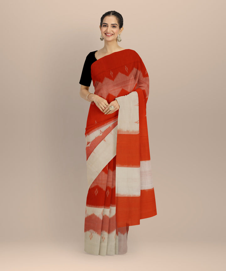 Orange white handloom pochampally ikat cotton saree