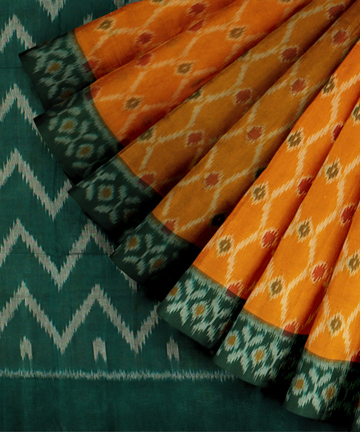 Yellow green handloom pochampally ikat cotton saree