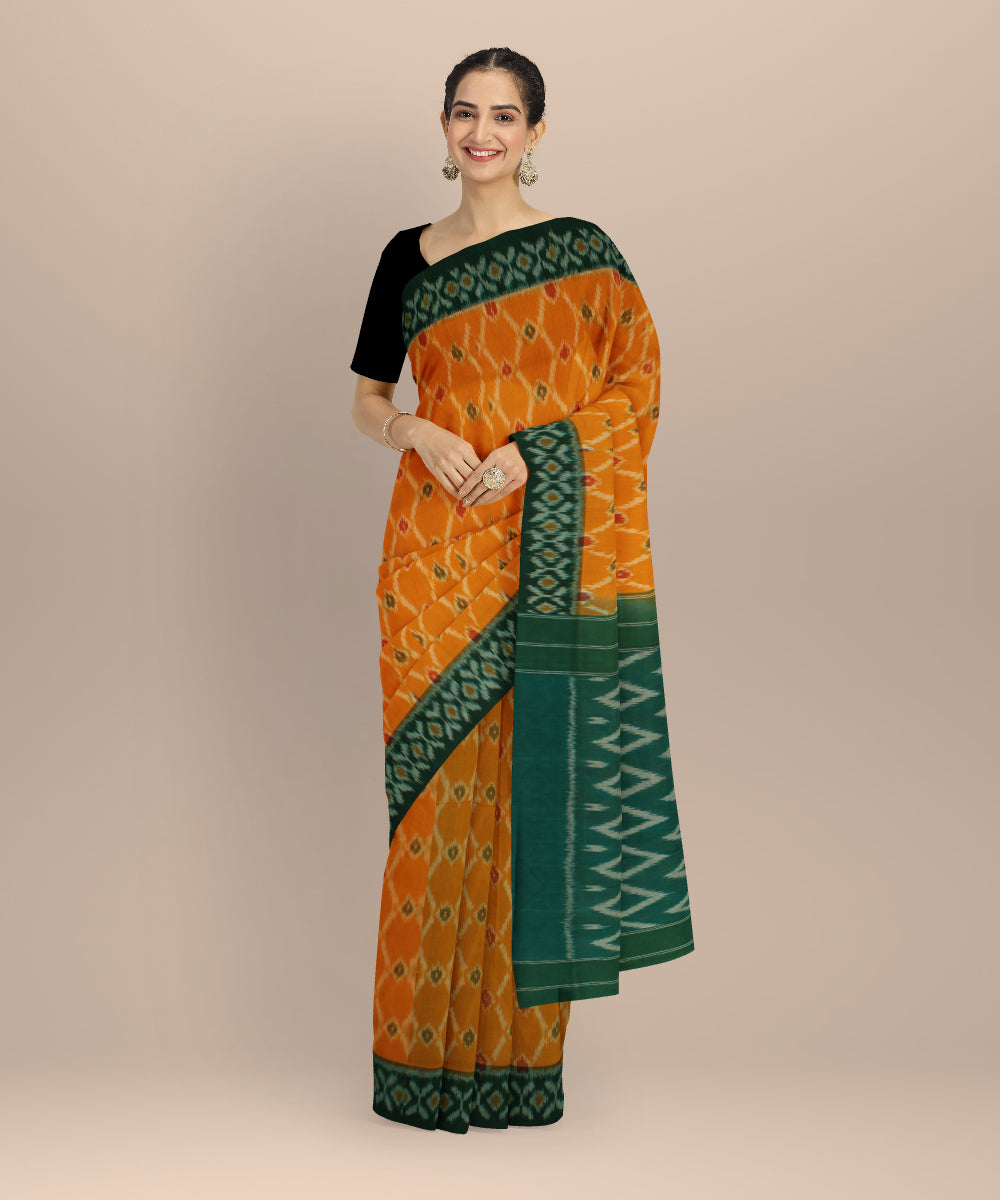 Yellow green handloom pochampally ikat cotton saree