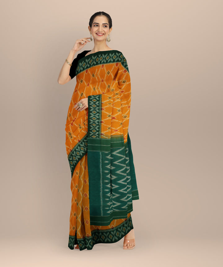 Yellow green handloom pochampally ikat cotton saree