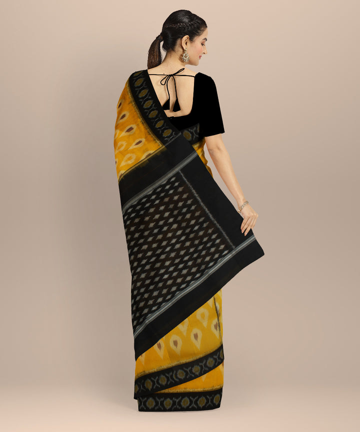 Yellow black handloom pochampally ikat cotton saree