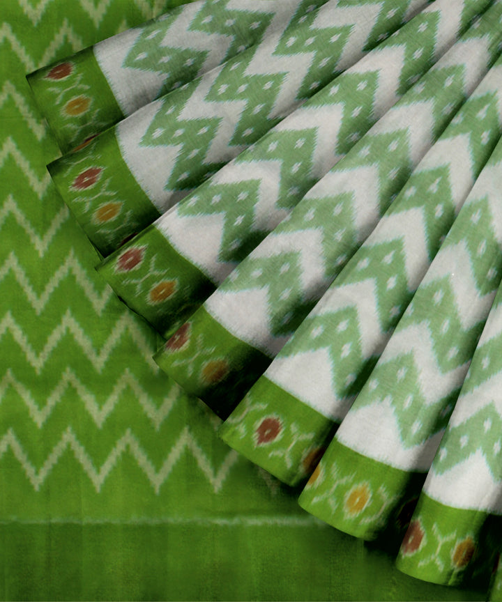Lime green white handloom pochampally ikat cotton saree