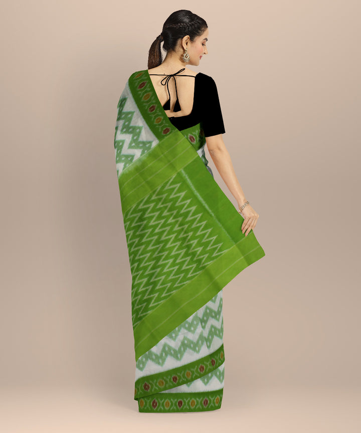 Lime green white handloom pochampally ikat cotton saree