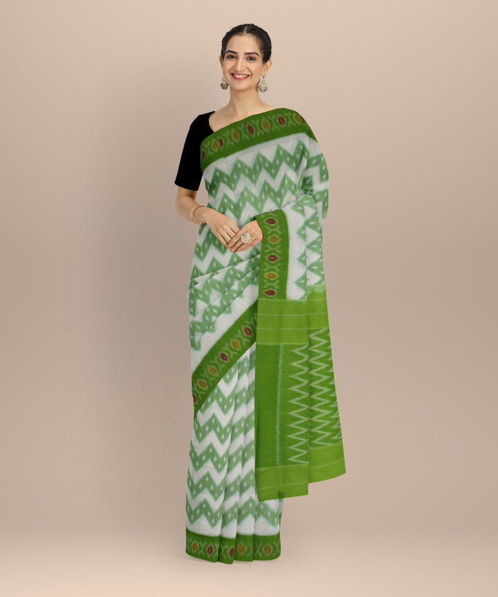 Lime green white handloom pochampally ikat cotton saree