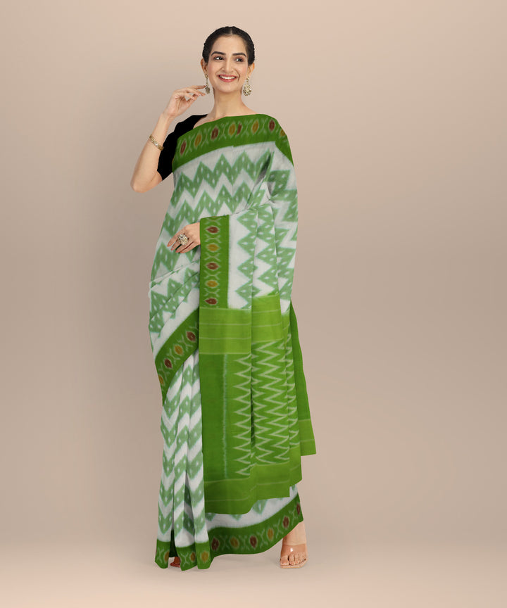 Lime green white handloom pochampally ikat cotton saree