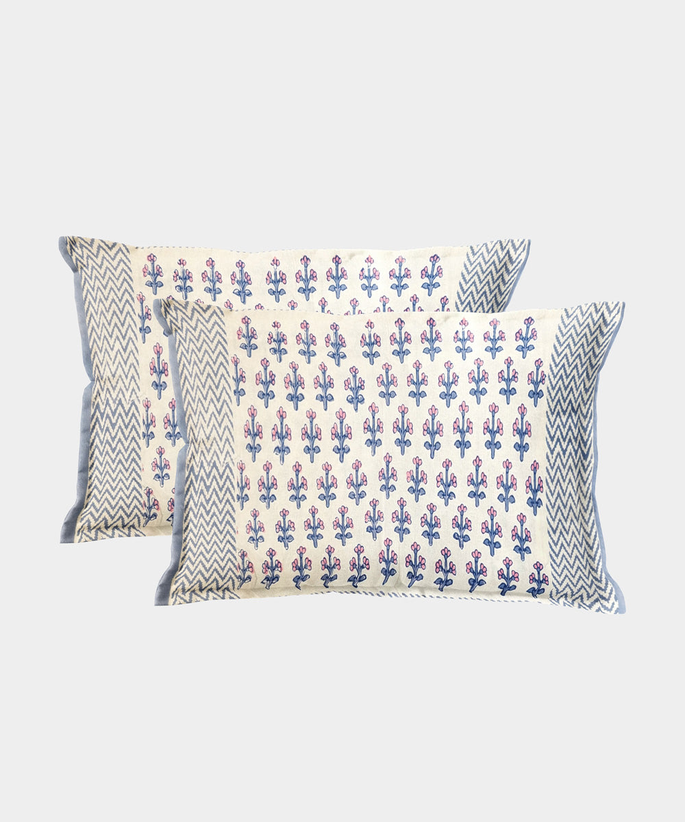 White base yellow flower motif hand block printed cotton bedsheet