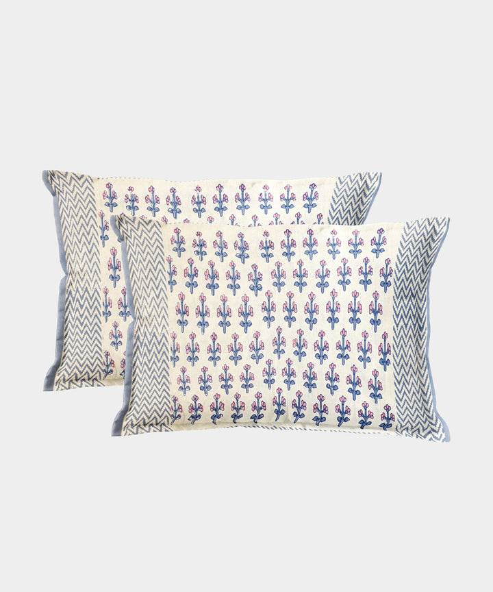White base yellow flower motif hand block printed cotton bedsheet