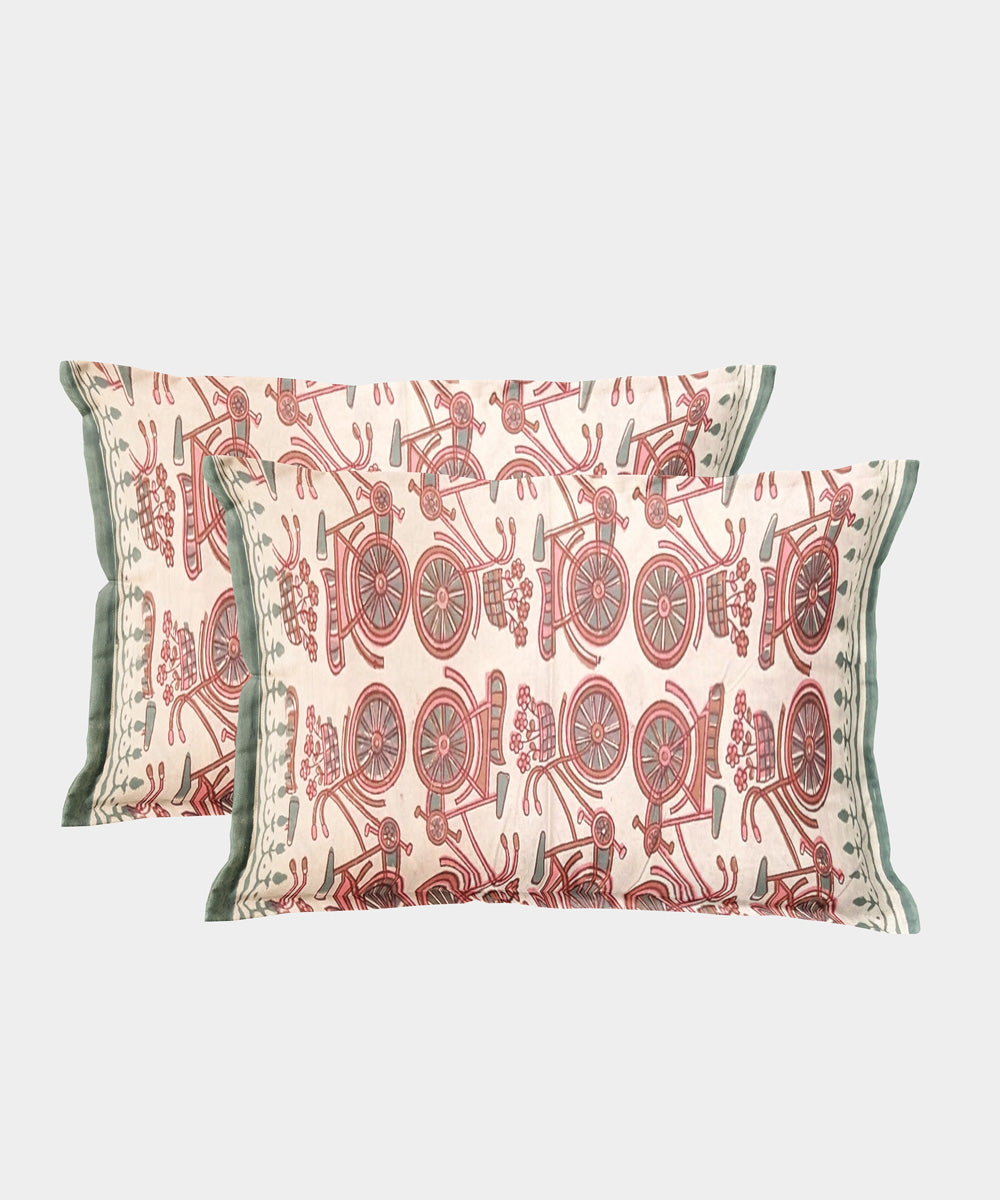 White red hand block printed yellow flower motif cotton bedsheet