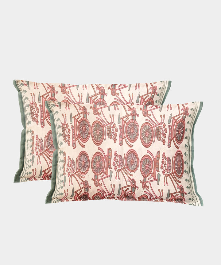 White red hand block printed yellow flower motif cotton bedsheet