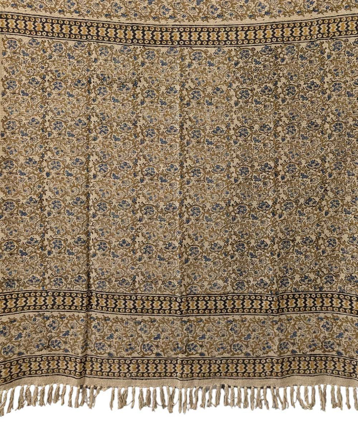 Beige yellow hand block printed slub cotton throw