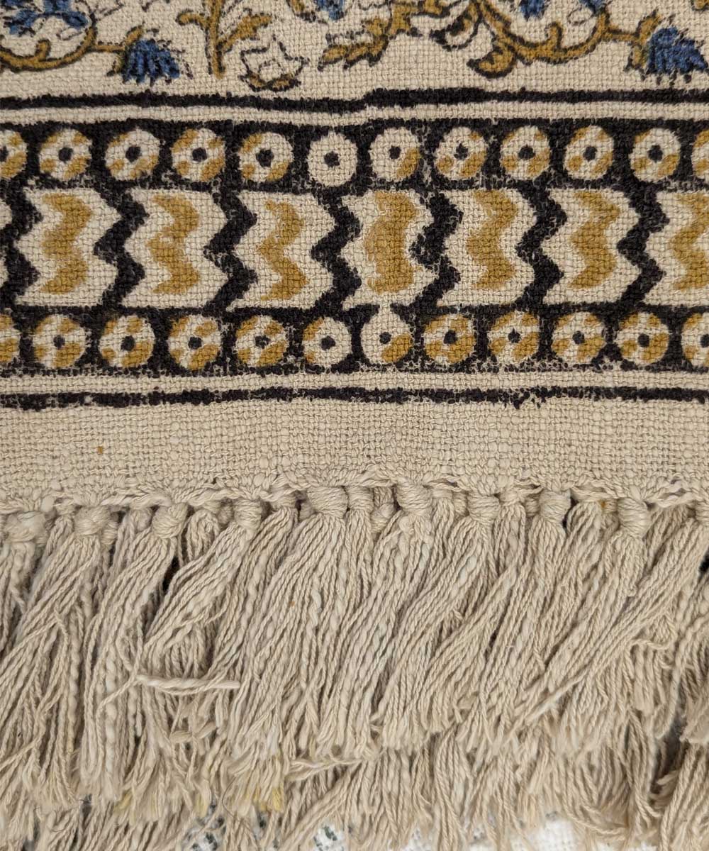 Beige yellow hand block printed slub cotton throw
