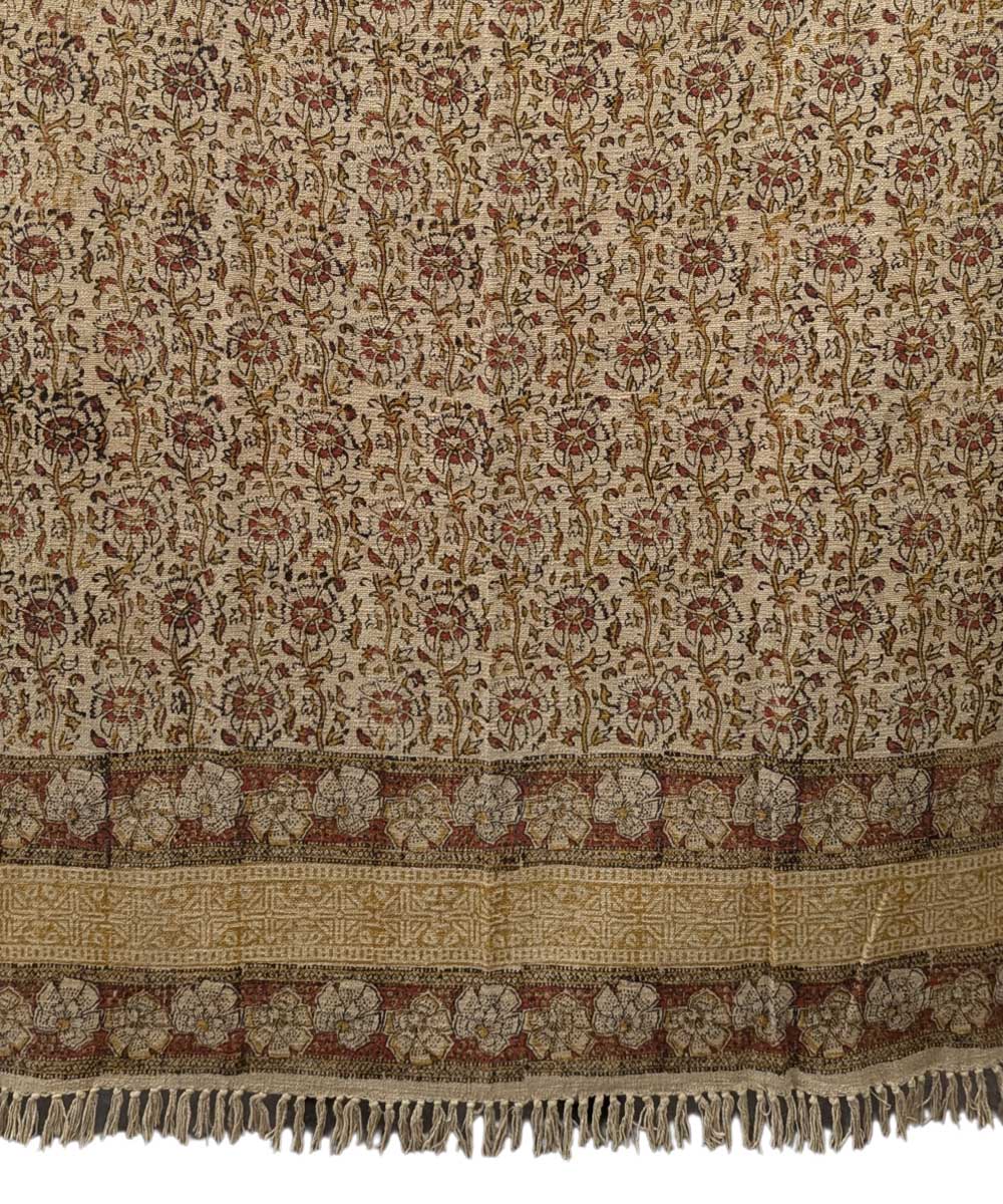 Beige brown hand block printed slub cotton throw