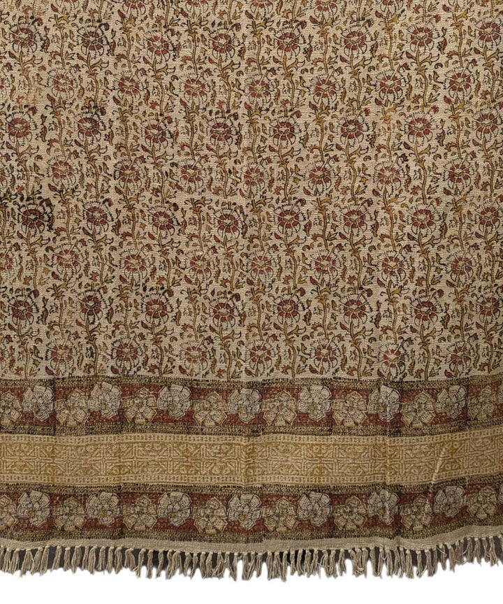 Beige brown hand block printed slub cotton throw