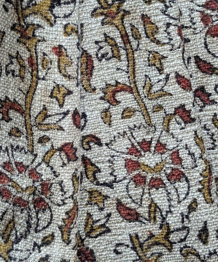 Beige brown hand block printed slub cotton throw