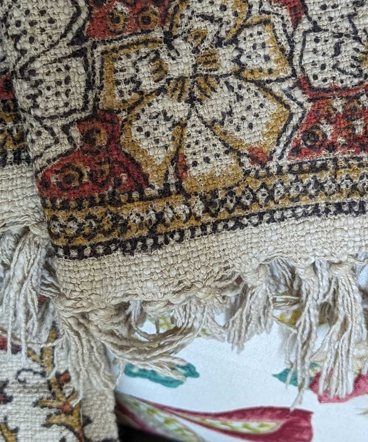 Beige brown hand block printed slub cotton throw