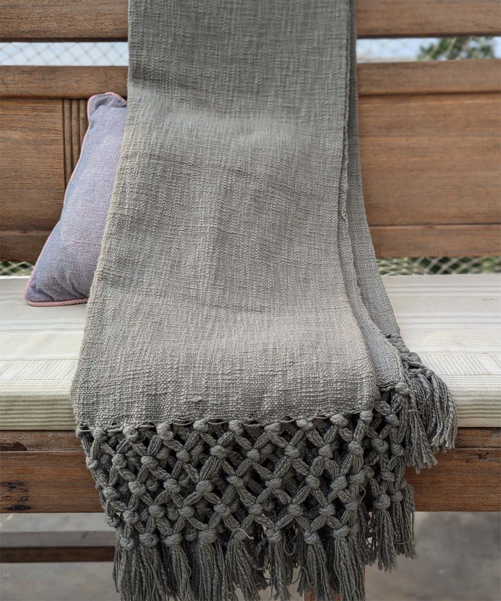 Grey hand woven slub cotton block print throw