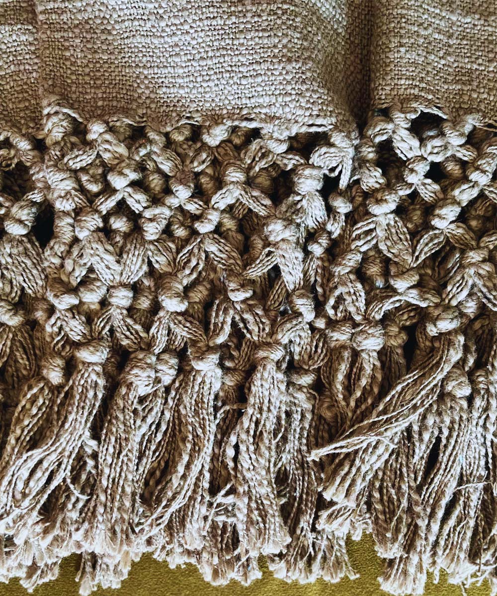 Grey hand woven slub cotton block print throw