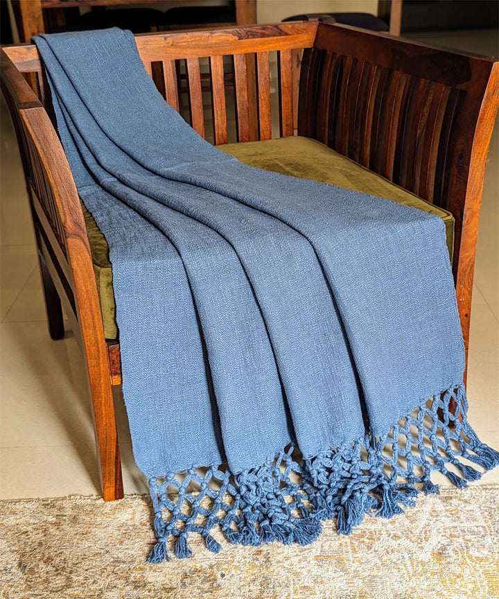 Blue hand woven slub cotton block print throw