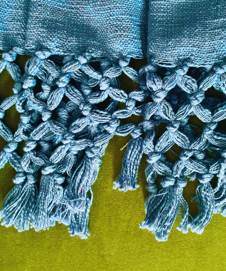 Blue hand woven slub cotton block print throw