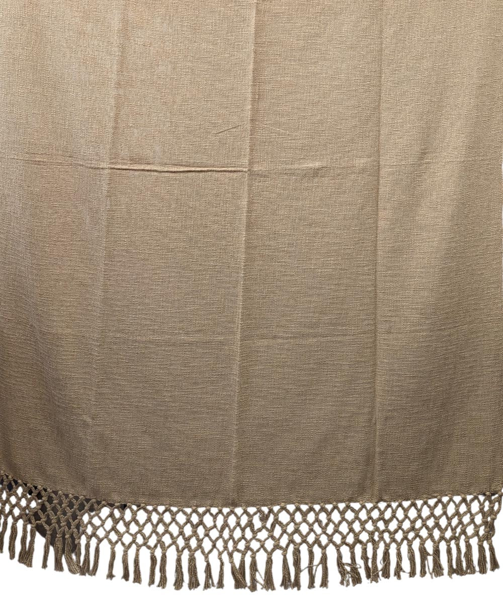 Beige brown hand embroidered slub cotton block print throw