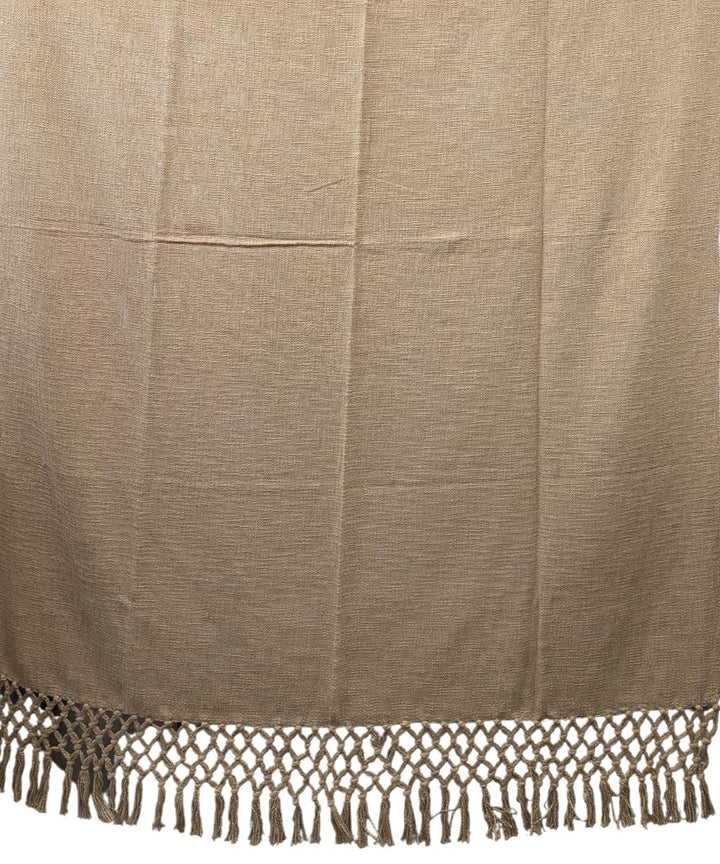 Beige brown hand embroidered slub cotton block print throw