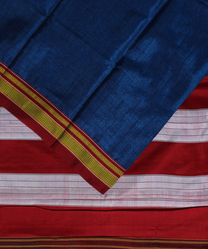 Blue red chikki paras cotton art silk handloom ilkal saree