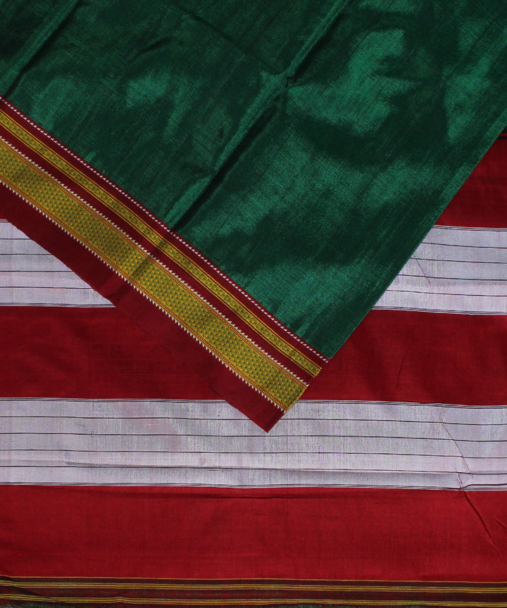 Dark green red chikki paras cotton art silk handloom ilkal saree