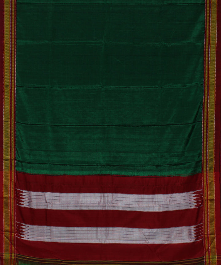 Dark green red chikki paras cotton art silk handloom ilkal saree