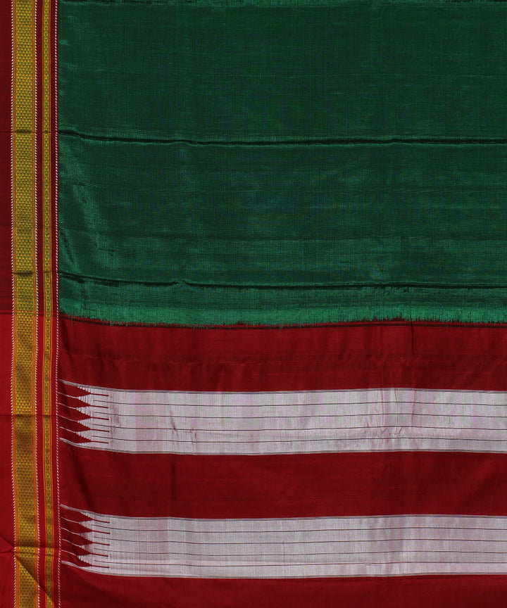 Dark green red chikki paras cotton art silk handloom ilkal saree