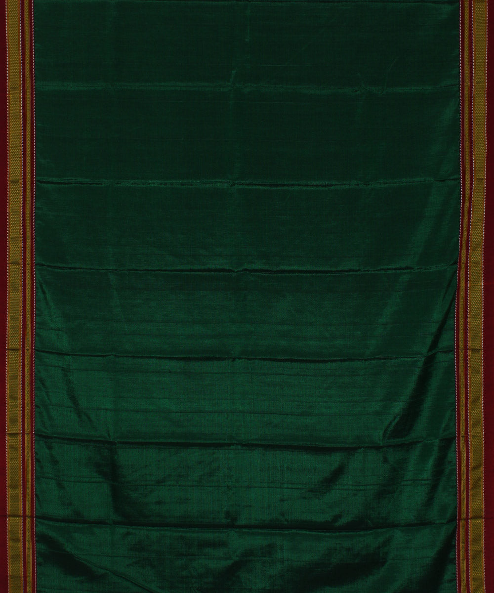 Dark green red chikki paras cotton art silk handloom ilkal saree