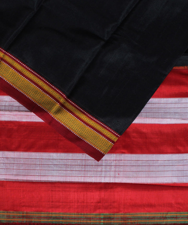 Black red chikki paras cotton art silk handloom ilkal saree