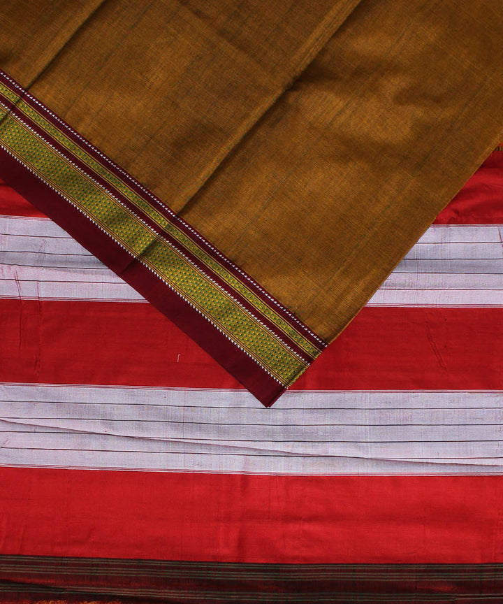 Mustard red chikki paras cotton art silk handloom ilkal saree