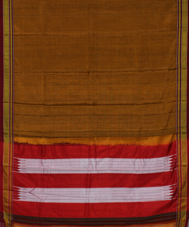 Mustard red chikki paras cotton art silk handloom ilkal saree