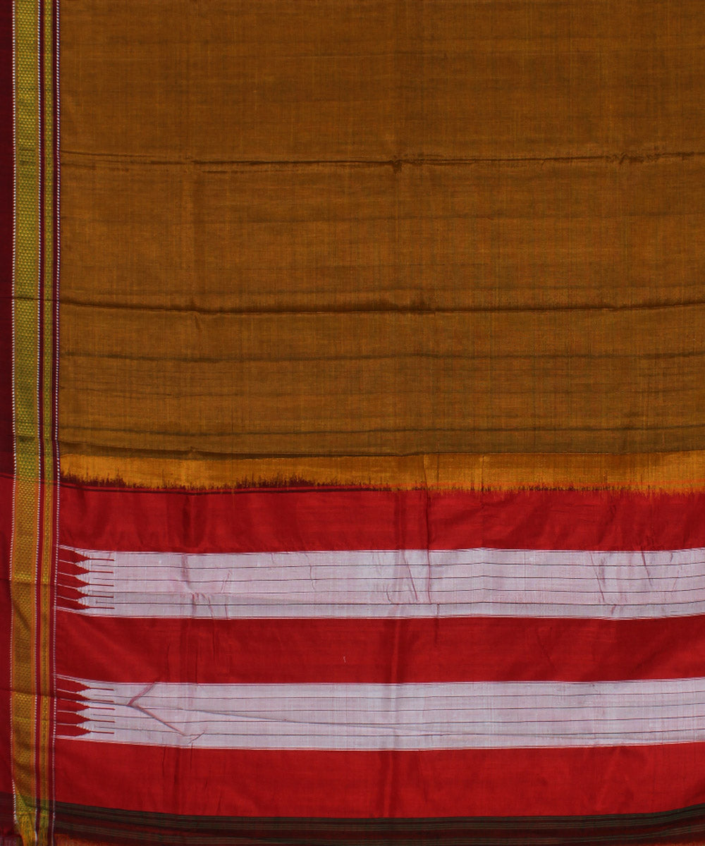 Mustard red chikki paras cotton art silk handloom ilkal saree