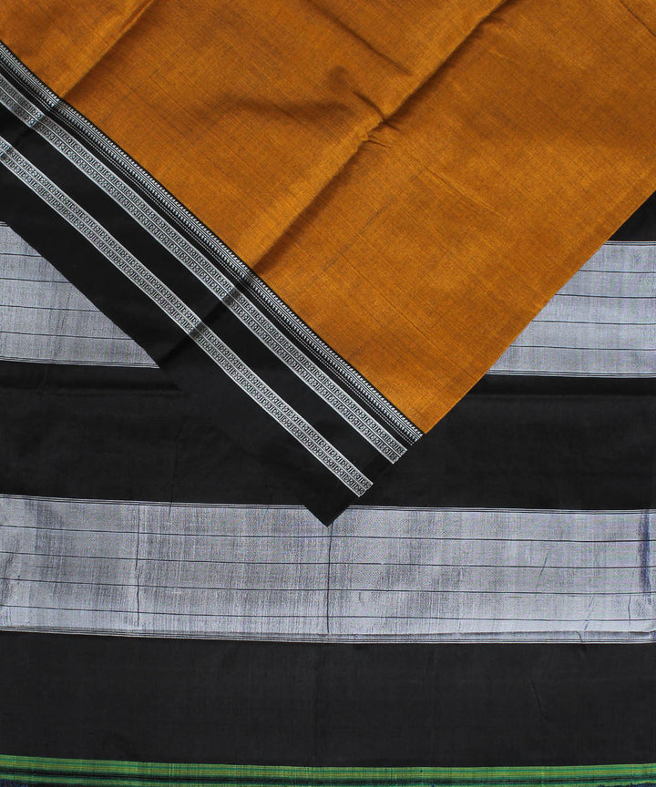 Mustard black gayatri border cotton art silk handloom ilkal saree