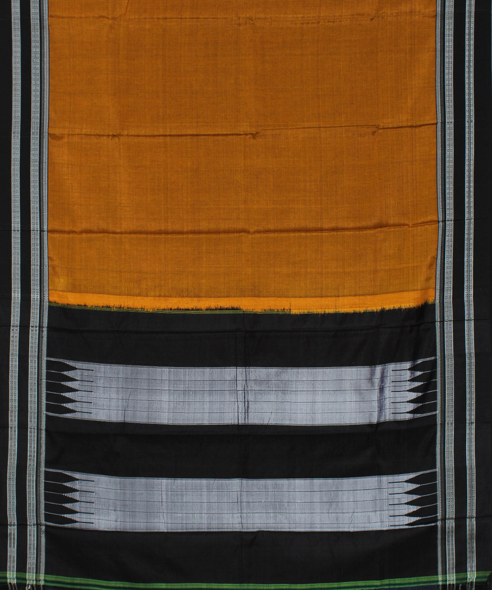 Mustard black gayatri border cotton art silk handloom ilkal saree