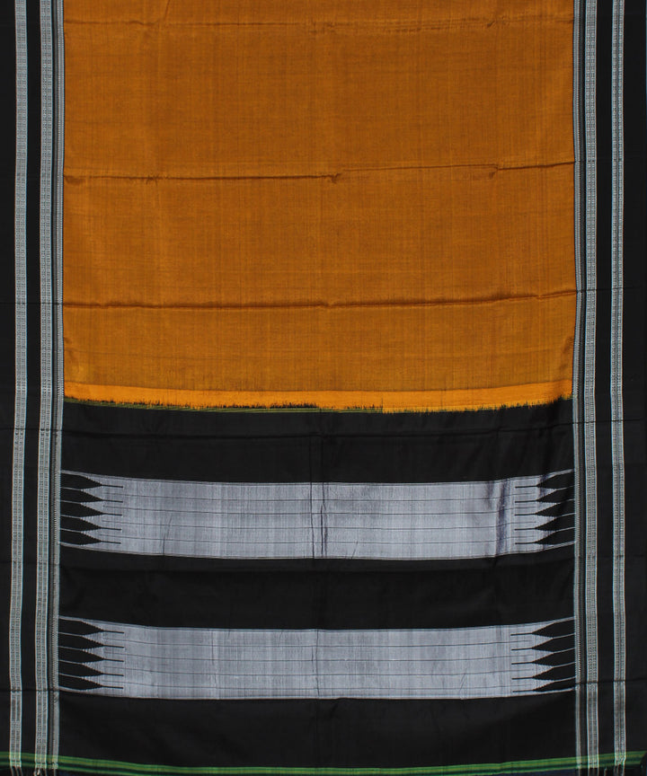 Mustard black gayatri border cotton art silk handloom ilkal saree