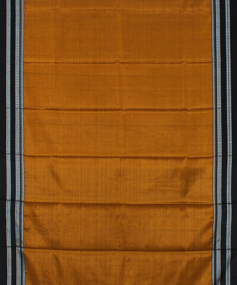 Mustard black gayatri border cotton art silk handloom ilkal saree