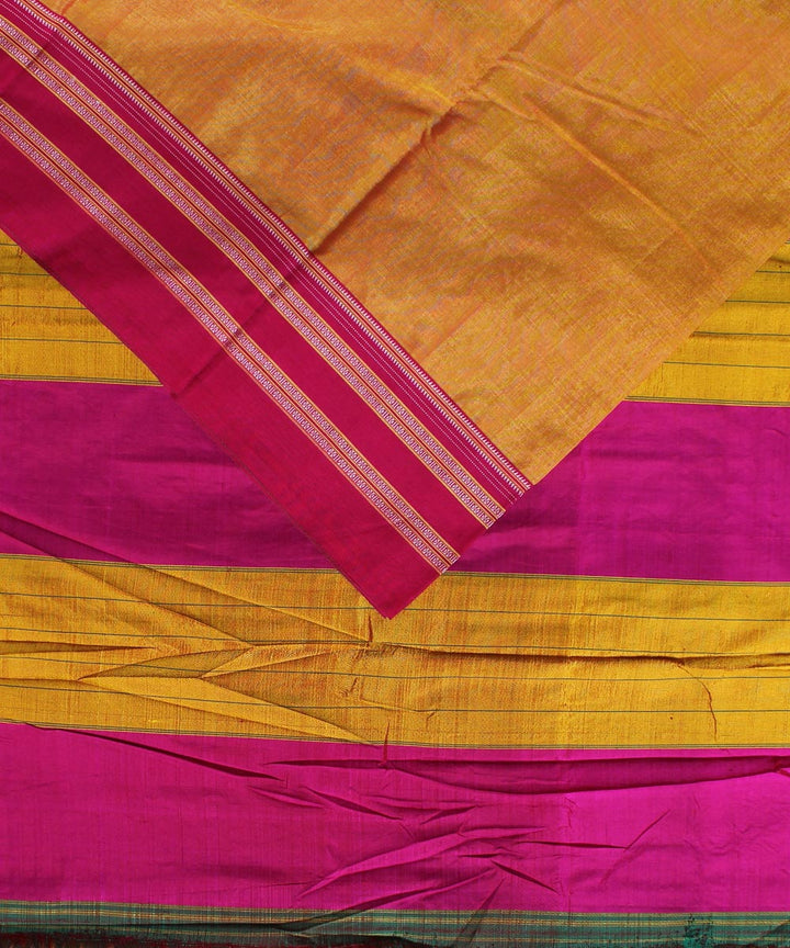 Orange pink ilkal gayatri border cotton art silk handloom saree