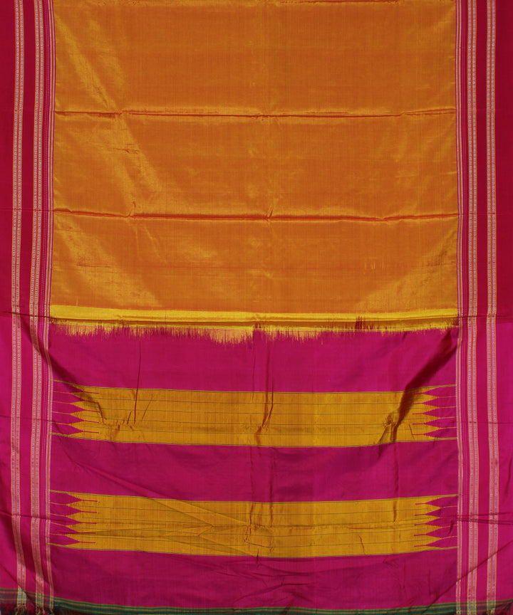 Orange pink ilkal gayatri border cotton art silk handloom saree