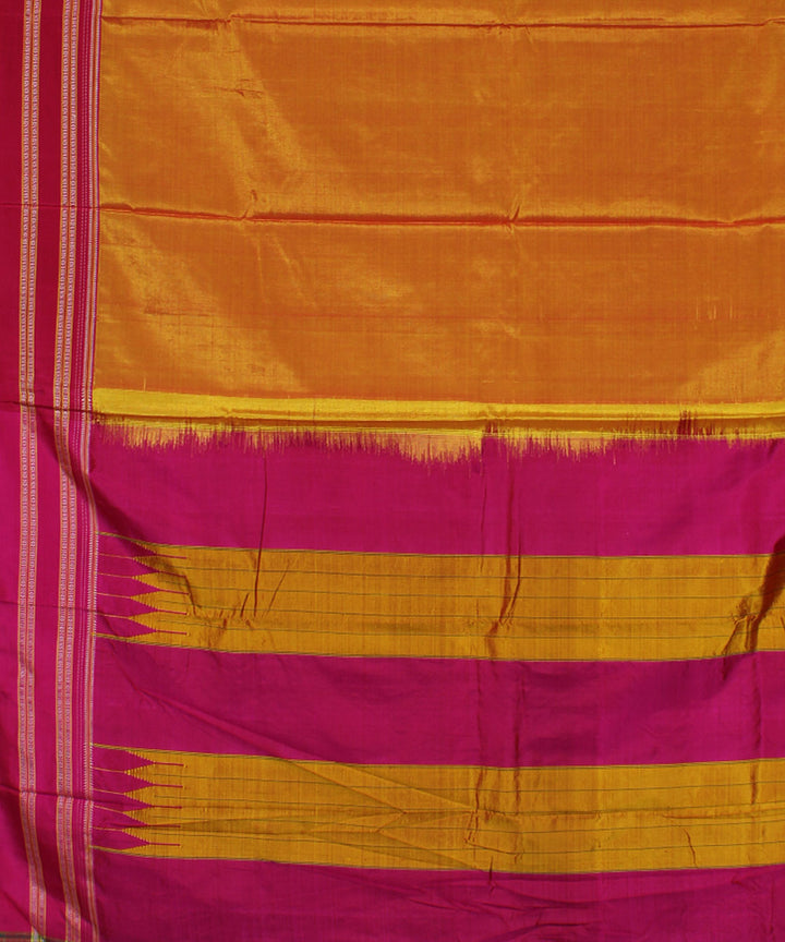 Orange pink ilkal gayatri border cotton art silk handloom saree
