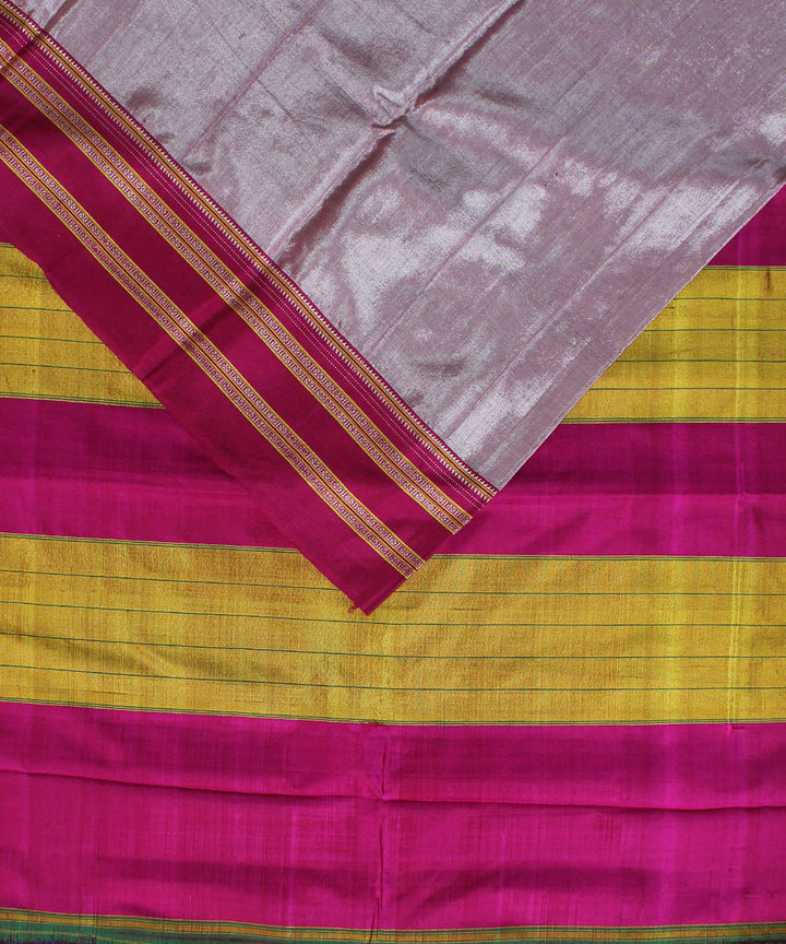 Silver pink gayatri border cotton art silk handloom ilkal saree