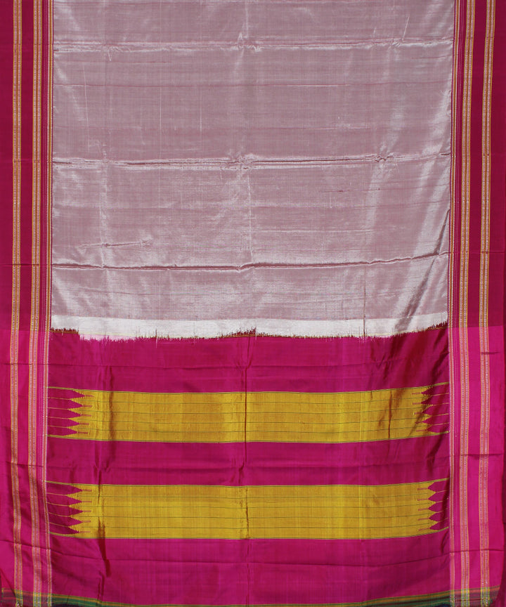 Silver pink gayatri border cotton art silk handloom ilkal saree