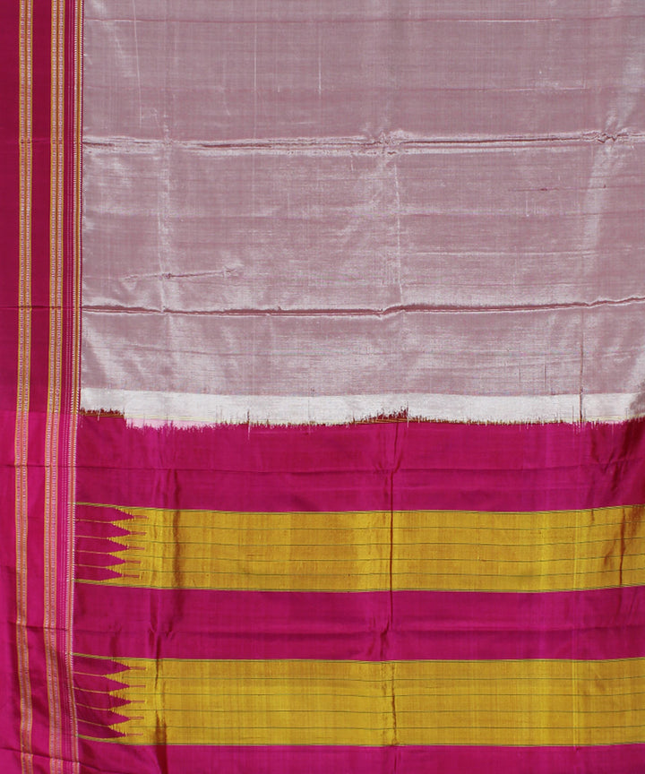 Silver pink gayatri border cotton art silk handloom ilkal saree