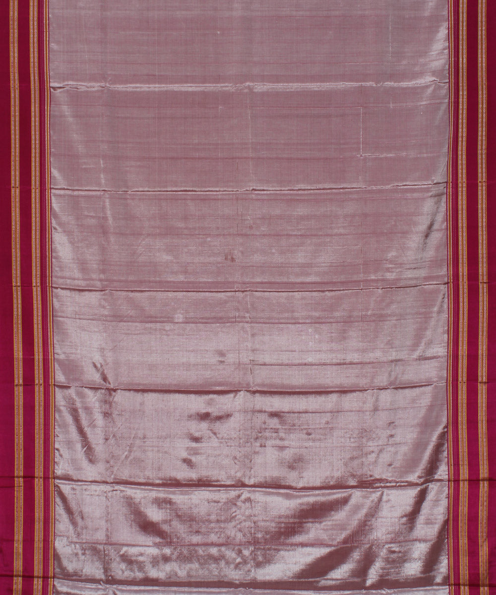 Silver pink gayatri border cotton art silk handloom ilkal saree