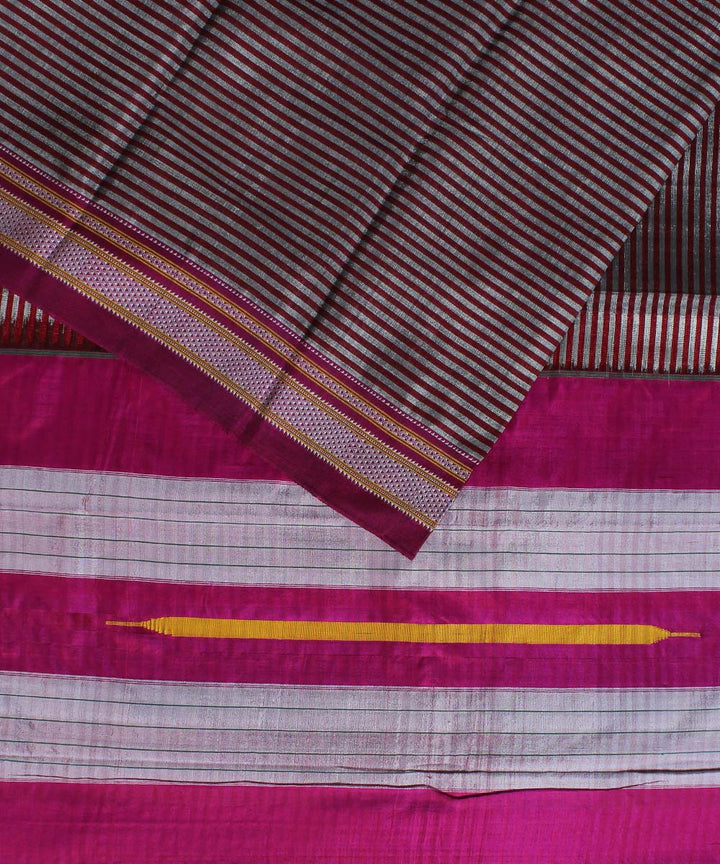Grey maroon pink chikki paras cotton art silk handloom ilkal saree