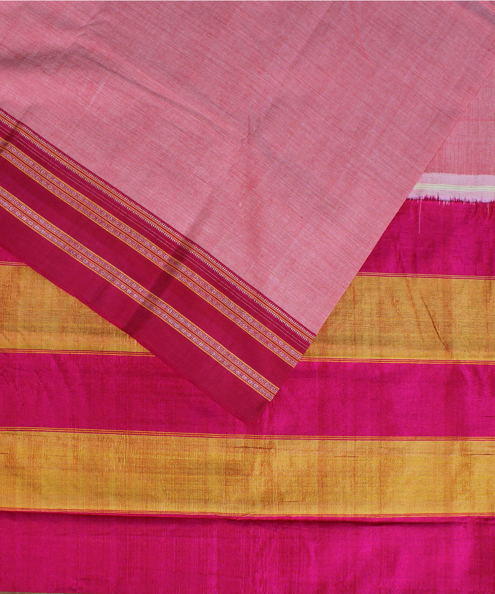 Peach plain red gayatri border cotton art silk handloom ilkal saree