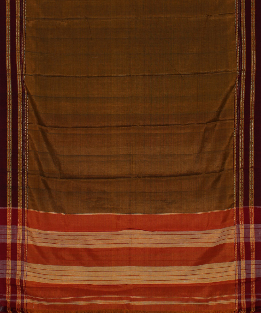 Mustard maroon gayatri border cotton art silk handloom ilkal saree