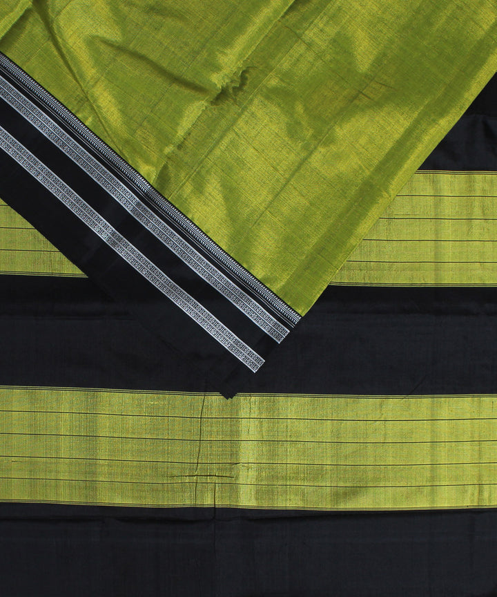 Lime green black gayatri border cotton art silk handloom ilkal saree