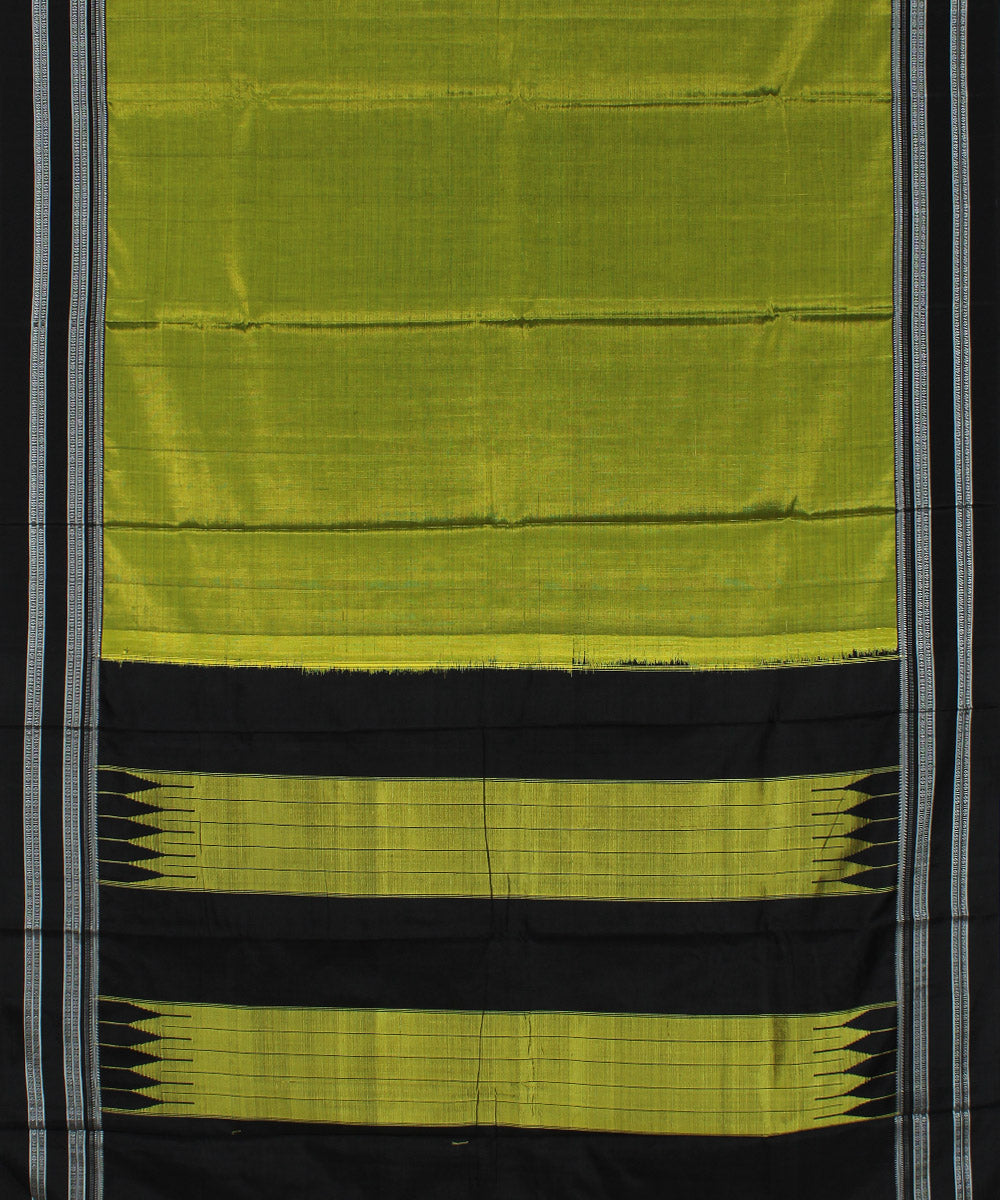 Lime green black gayatri border cotton art silk handloom ilkal saree